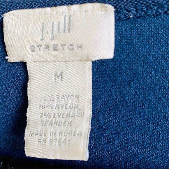 J. Jill Women’s Tunic Medium Crepe Stretch Navy Cross Front Blouse 3/4 Sleeves - Picture 5 of 6